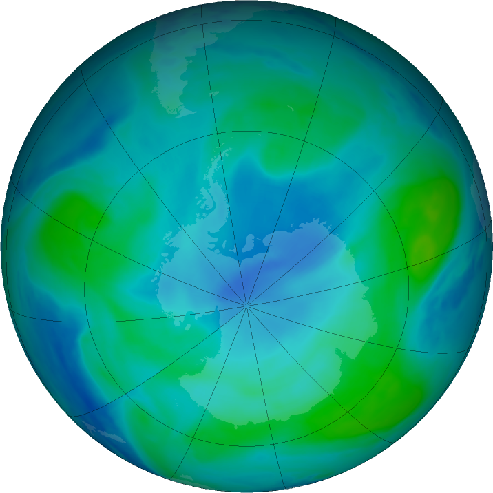 Antarctic ozone map for 03 February 2022
